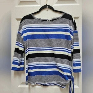 Talbots Womens Striped Side Tie 3/4 Sleeve Top Size Large